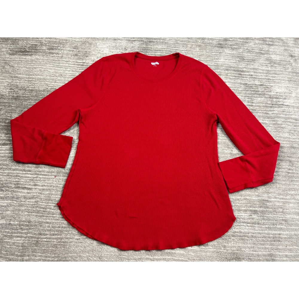 Old Navy Thermal Top Womens XXL Red Waffle Knit Long Sleeve Curved Hem Casual